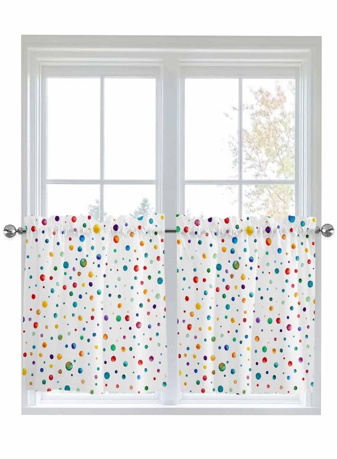 Jolunifun Bohemia Colorful Kitchen Curtain 24 Inch Length, Small Short Cafe Tiers Curtains Drape, Rainbow Boho Colored Polka Dot, 2 Panel Window Treatment Rod Pocket Drapery Panels Curtains 55x24 - Image 1